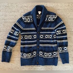 Old Navy Wool & Acrylic Blue and Black Striped Cowl Neck Cardigan (L)